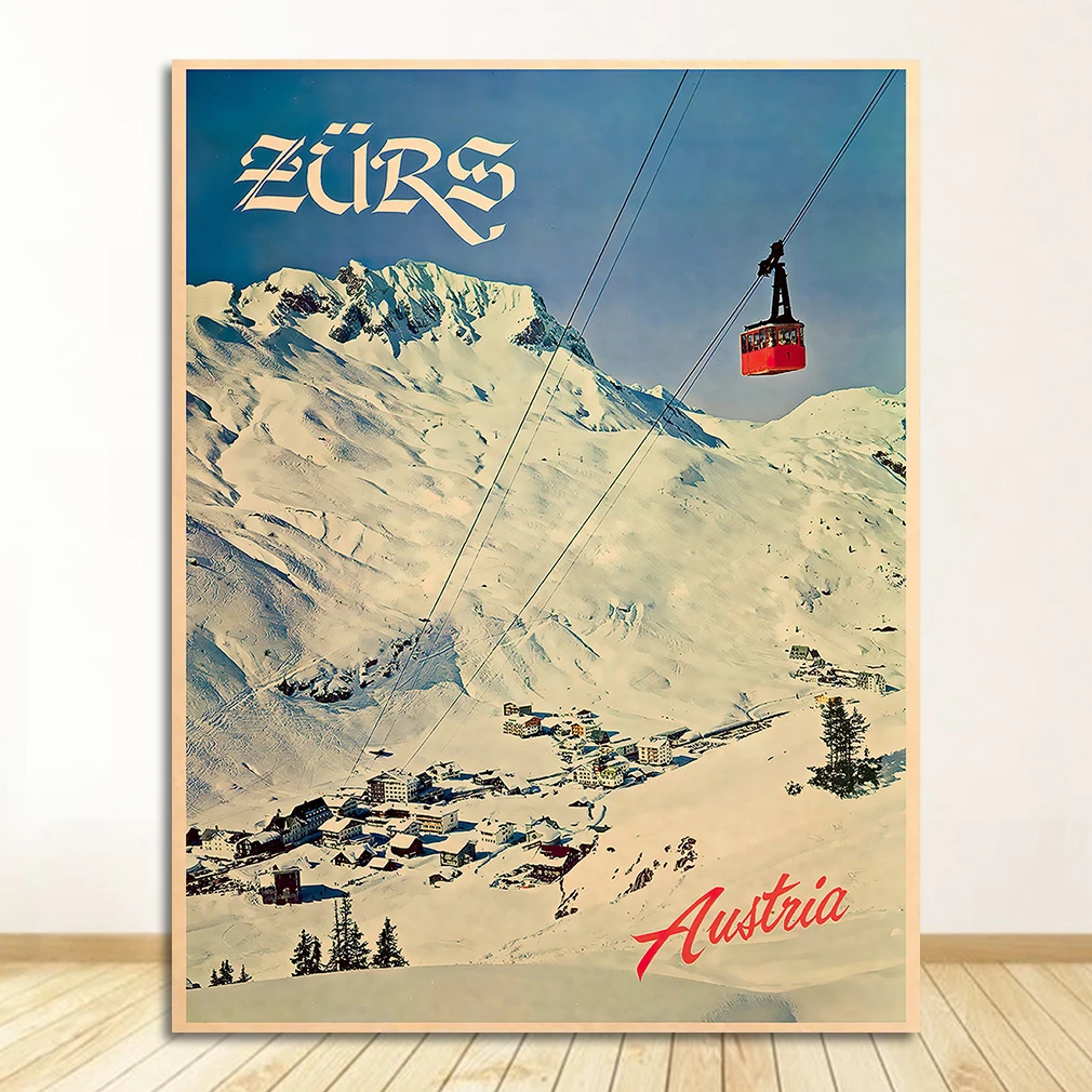 

Винтажные настенные крафт-плакаты для катания на лыжах, наклейки на стену с покрытием, украшения для дома, фотографии, подарок, Канада, лыжи в Аляске, холст, живопись