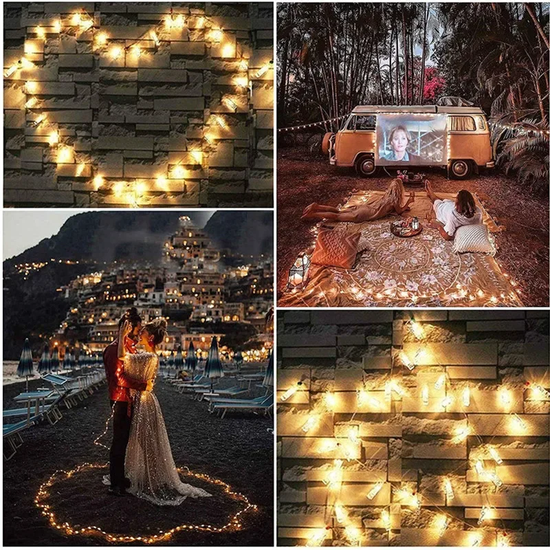 Фотоклип USB светодиодные гирлянды уличные на батарейках для украшения дома в