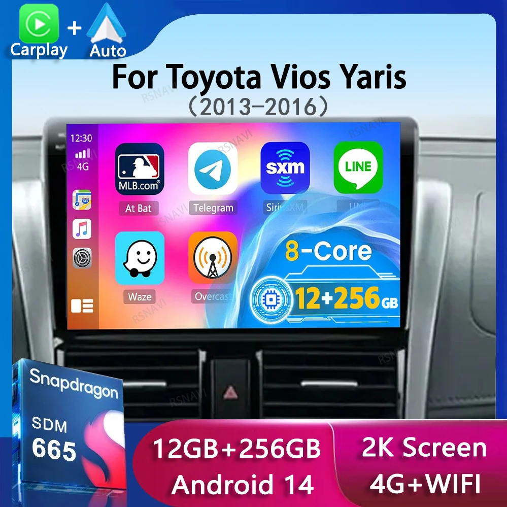 Автомобильное радио Android 14 Carplay для Toyota Vios Yaris 2013 2014 2015 2016 мультимедийный