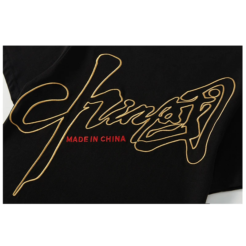 Летние китайские футболки Lyprerazy С Вышивкой Букв в китайском стиле мужские