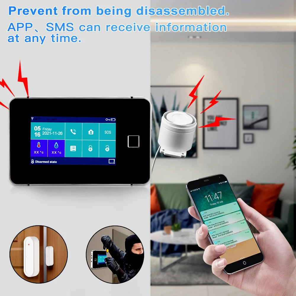 WSDCAM Tuya WiFi GSM Home Security Protection Smart Alarm System Burglar kit Motion Sensor Remote Control For Alexa Google enlarge