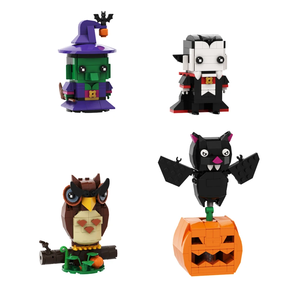 Фото MOC Хэллоуин Brickheadz Набор строительных блоков Сова Тыква Летучая мышь ведьма Вампир Террор Кирпичи Тыква Призрак Игрушки для подарка №5
