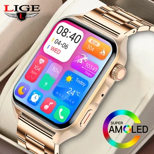 LIGE New NFC Smartwatch Men AMOLED HD Screen Always Display The Time IP68 Waterproof Bluetooth Call 