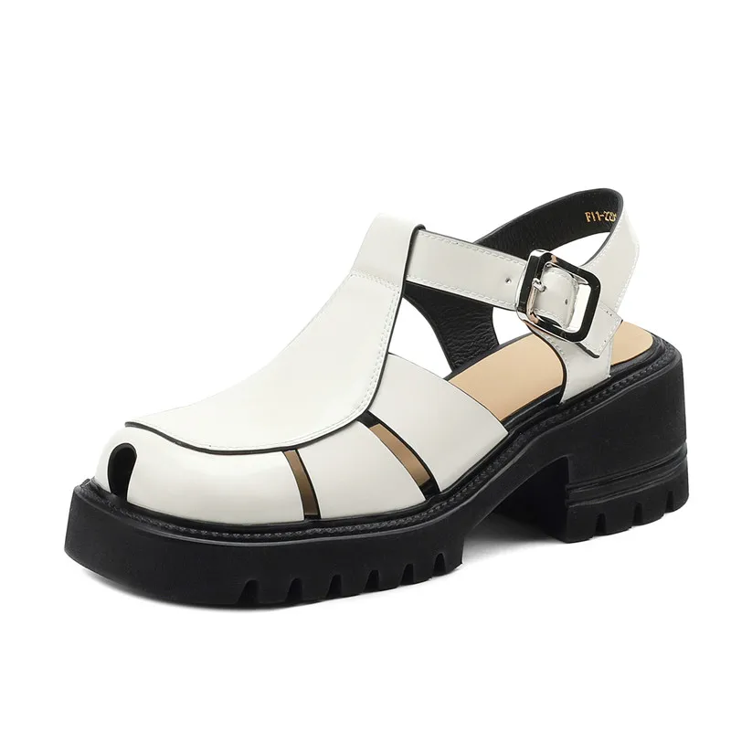 

Женские босоножки Dilalula в стиле ретро, лаконичные римские сандалии из натуральной кожи, на высоком каблуке, повседневные туфли-лодочки для р...