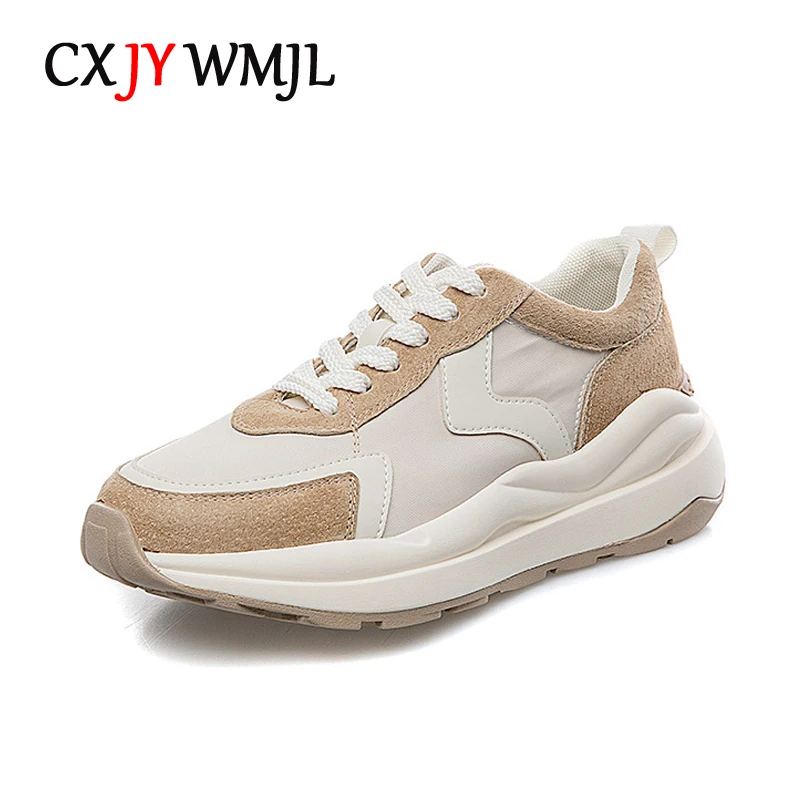 Массивные кроссовки CXJYWMJL из натуральной кожи для женщин, спортивная  обувь с вулканизированной подошвой, осенняя модная женская повседневная  обувь на толстой подошве - купить по выгодной цене | AliExpress