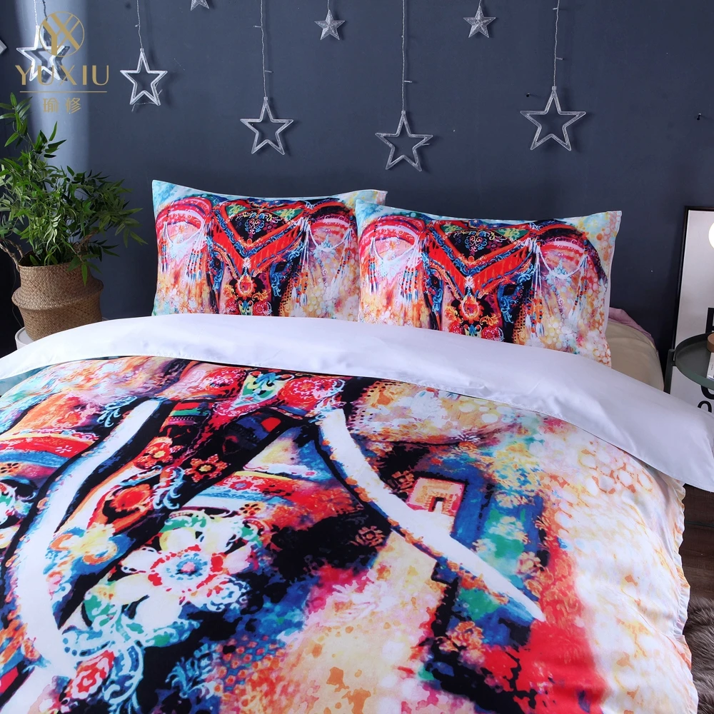 

YuXiu Luxury 3D Bedding Sets Elephants Animals Duvet Cover Set Black Bed Linens Quilt Covers 3Pcs Twin Full Queen King Double
