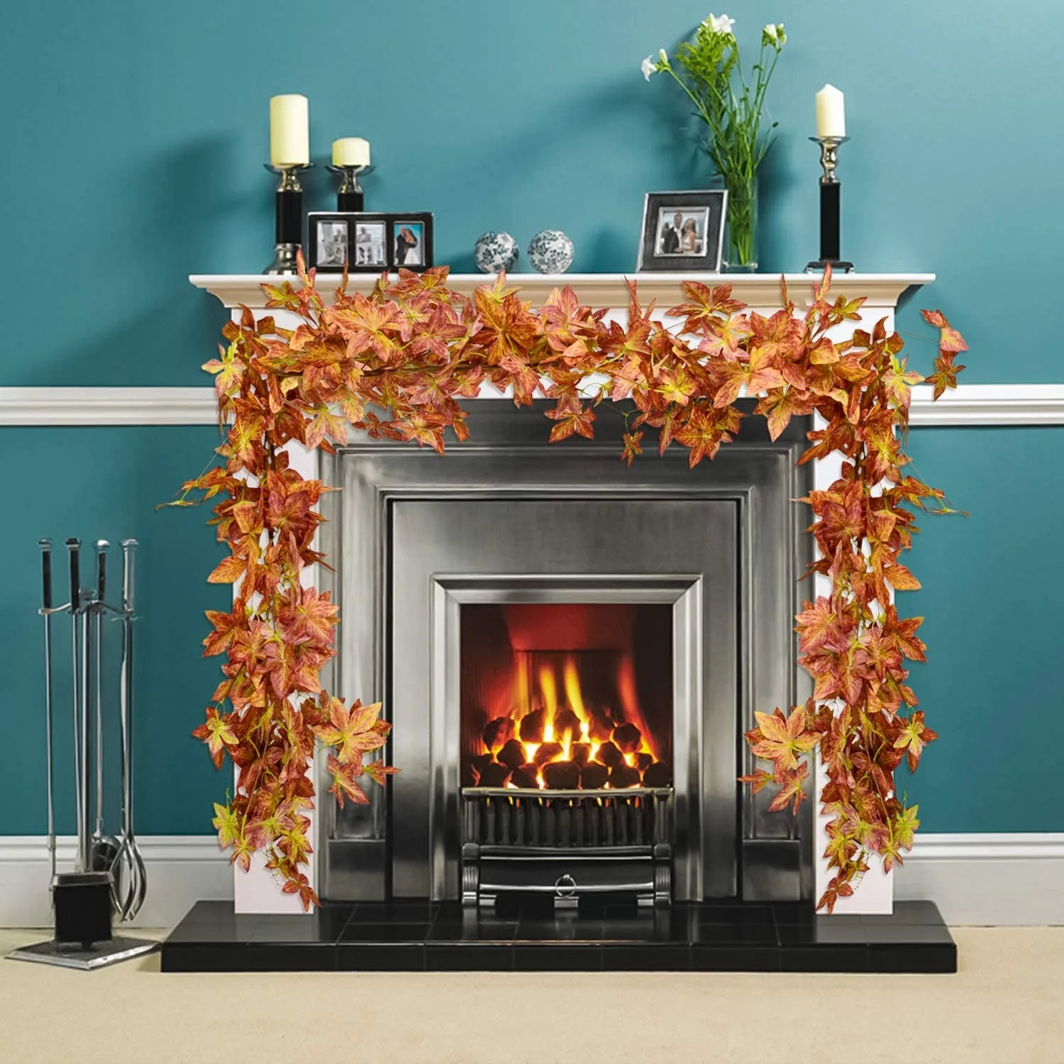 

Гирлянда с кленовыми листьями на День Благодарения, искусственные осенние кленовые листья, украшение на Хэллоуин и осень, свадебные украше...