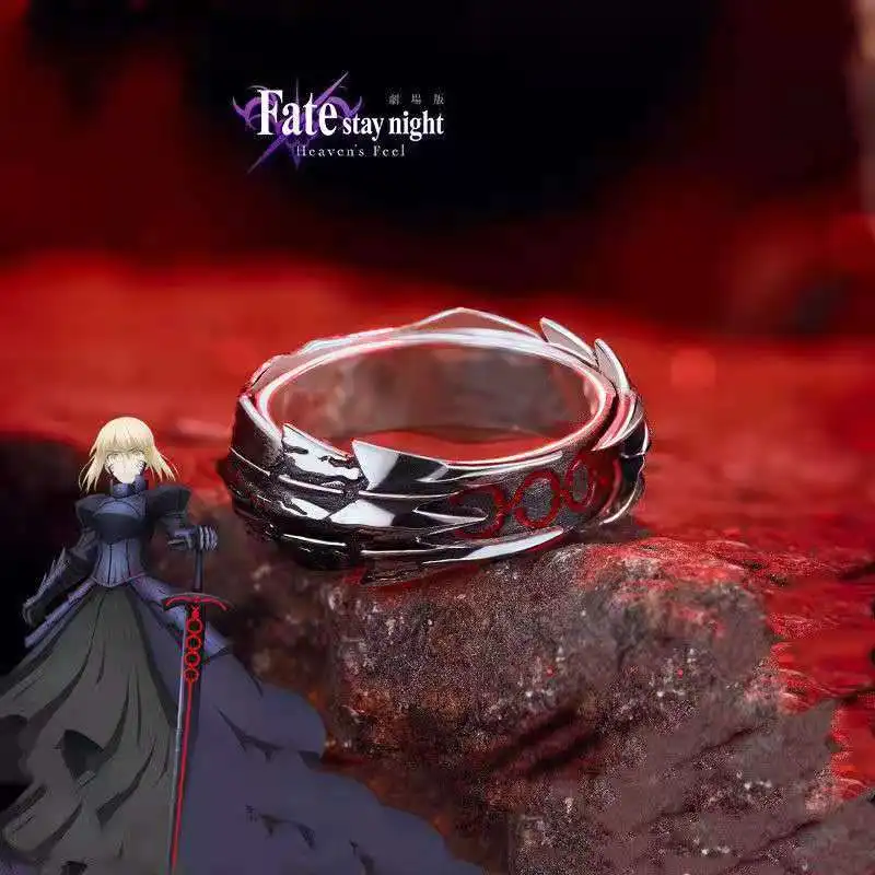 

Anime Fate-stay-Night Black Saber Armour Ring for Men Women Silver Color Red Enamel Finger Ring Fans Cosplay Party Jewelry Gifts