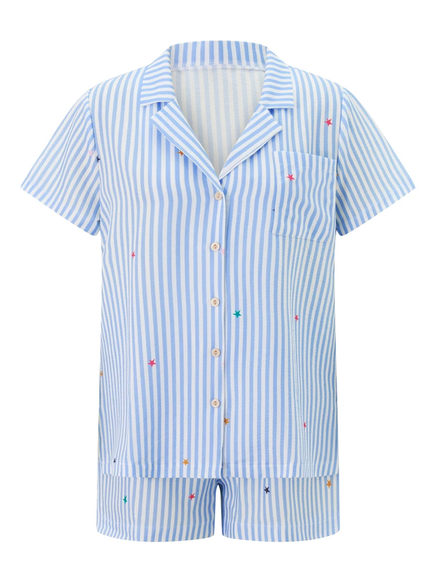 Женский милый пижамный комплект в полоску рубашка с коротким рукавом и