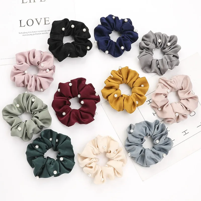 

Pearl Scrunchie Simple Fashion Fabric Large Intestine with Ponytail Hair Rope Elastic Hair Bands Hair Accessories for Women