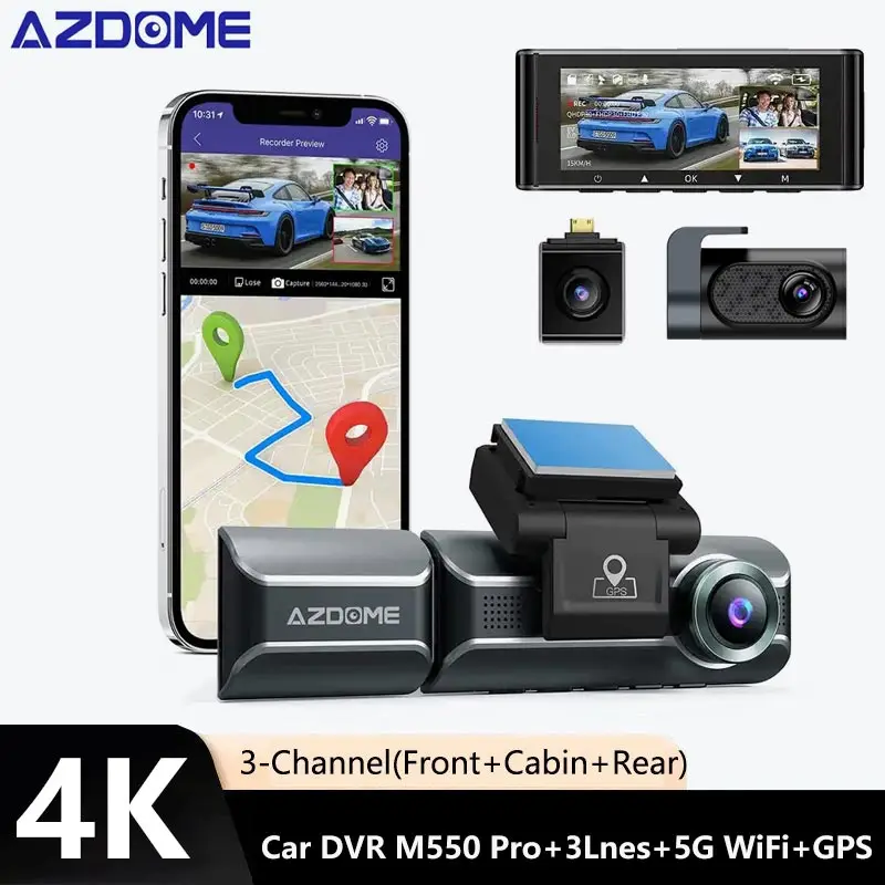 

AZDOME M550 Pro Latest Upgrade 4k Dash Cam Front Inside Rear 3 Way Car Cameras 5G WiFi GPS Interior Black Box azdome Dash Cam