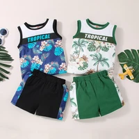summer casual boys sleeveless tank top shorts 2pcsset coconut tree print cotton baby breathable beach vest clothes set