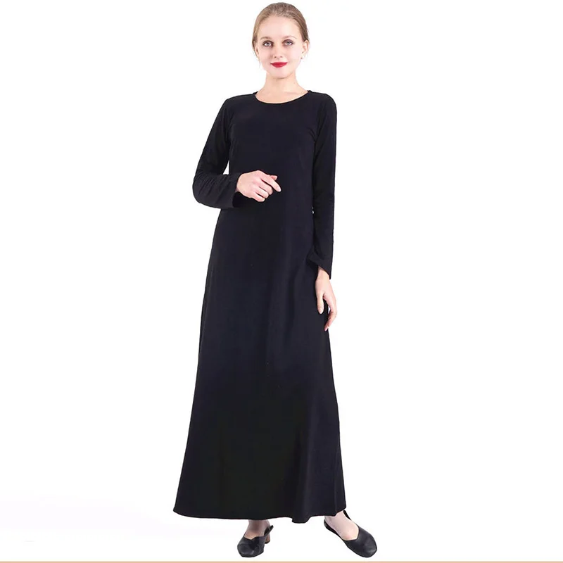 New multi-color inner Muslim women's dress skin-friendly and comfortable long-sleeved bottoming long T-shirt skirt French dress