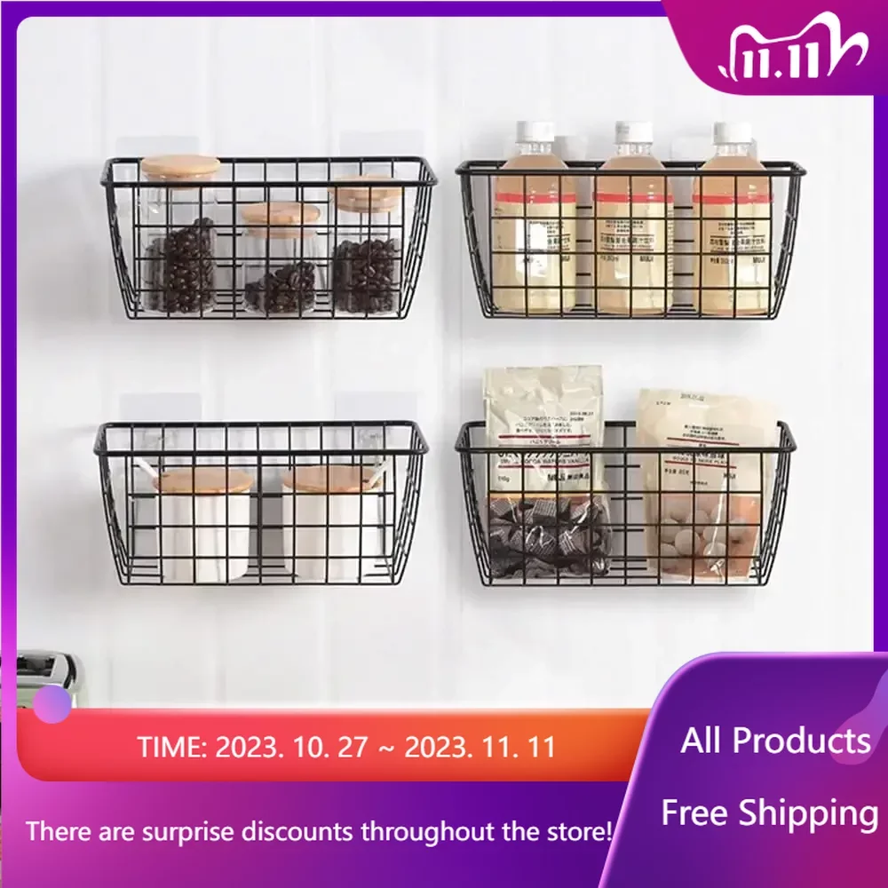 

Hanging Metal Storage Basket No Drilling Wall Mounted, Black, Set of 2, Basket, Home Organization and Storage Fast Transportatio