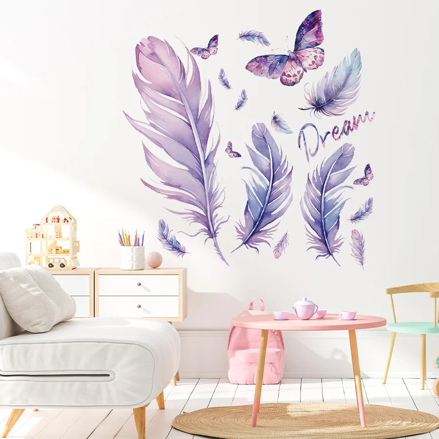 Психоделическая фиолетовая наклейка на стену с перьями бабочки великолепная со