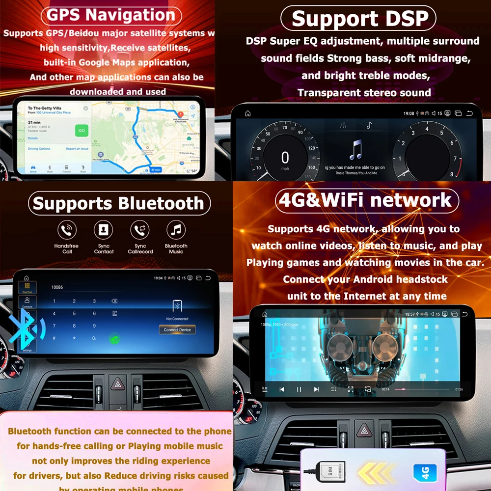 Фото Автомагнитола Android 16 для Mercedes Benz C-класса W204 2011-2014 (правый руль) с DSP, GPS, 4G, разделенным экраном, Bluetooth и Wi-Fi №4