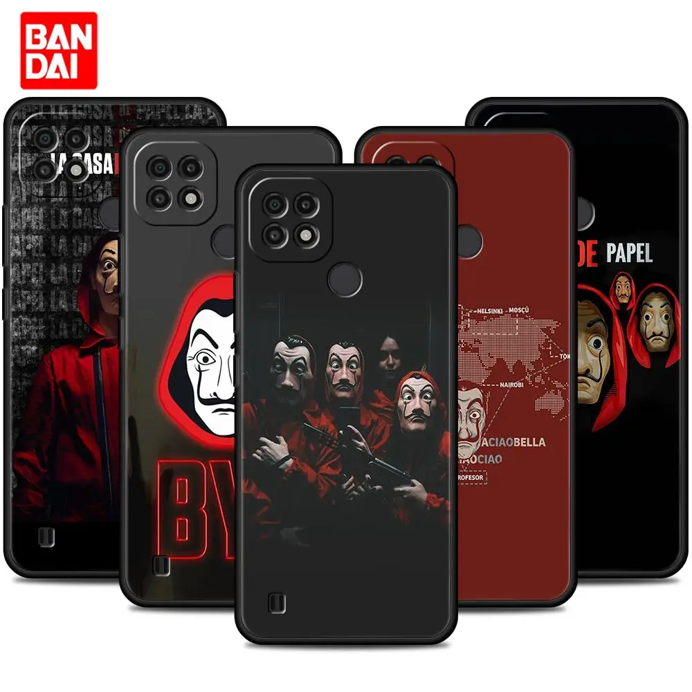 

La Casa De Papel Hot Cine Case for Realme 8i 8 Pro C21Y C25 C11 C20 7 7i 9i XT GT GT2 C15 C3 C21 2020 Silicone Funda Black Cover