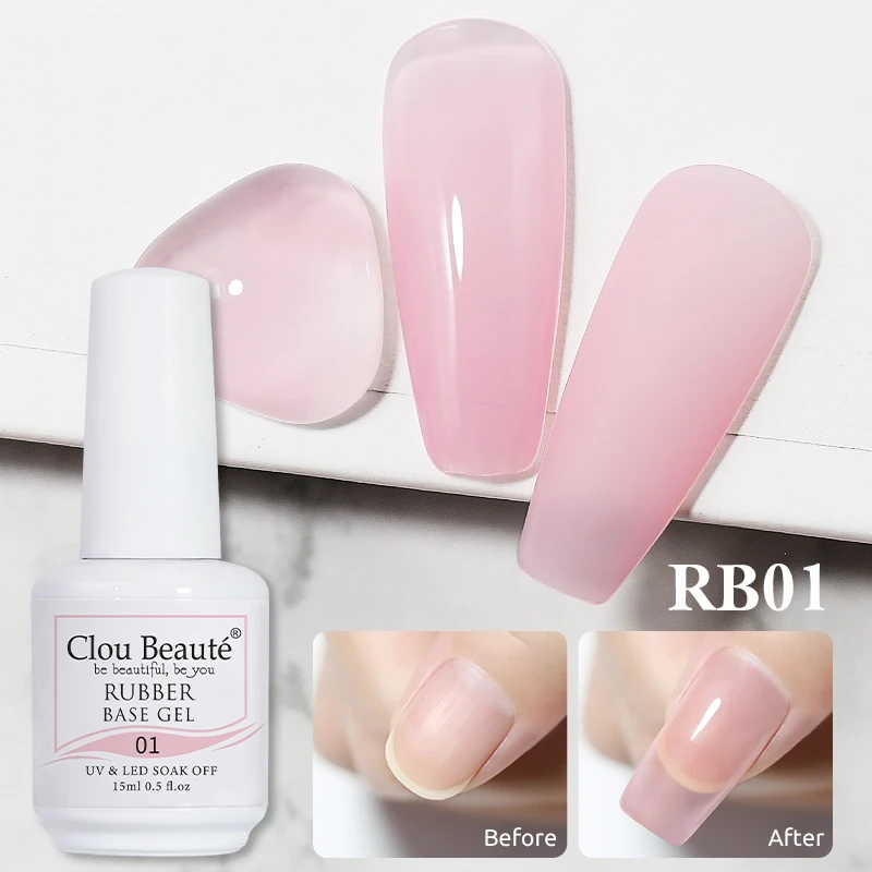 Фото Цветное резиновое Базовое покрытие Clou Beaute, резиновое Базовое покрытие для наращивания ногтей, Желейный Розовый Гель-лак для французского м... №5