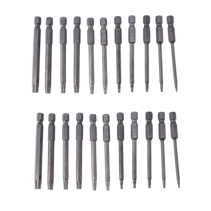 

22Pcs 75Mm Magnetic S2 Steel Screwdriver Bits Hex Torx Head T6/T7/T8/T9/T10/T15/T20/T25/T27/T30/T40