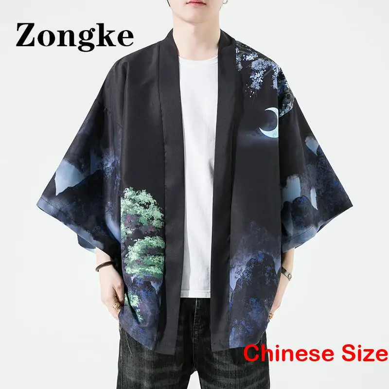 

Zongke Print Mens Kimono Japanese Vintage Clothes Cardigans Men's Japan Clothing Asian Style Cardigan Haori 5XL 2023 Summer