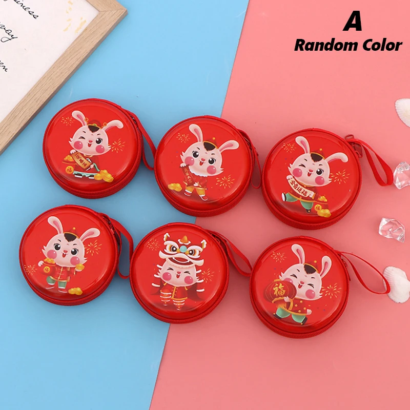

1PC Year Of The Rabbit Tinplate Coin Purse Animal Round Square Headphone Bag Cartoon Children Coin Gift Storage Box Random Style