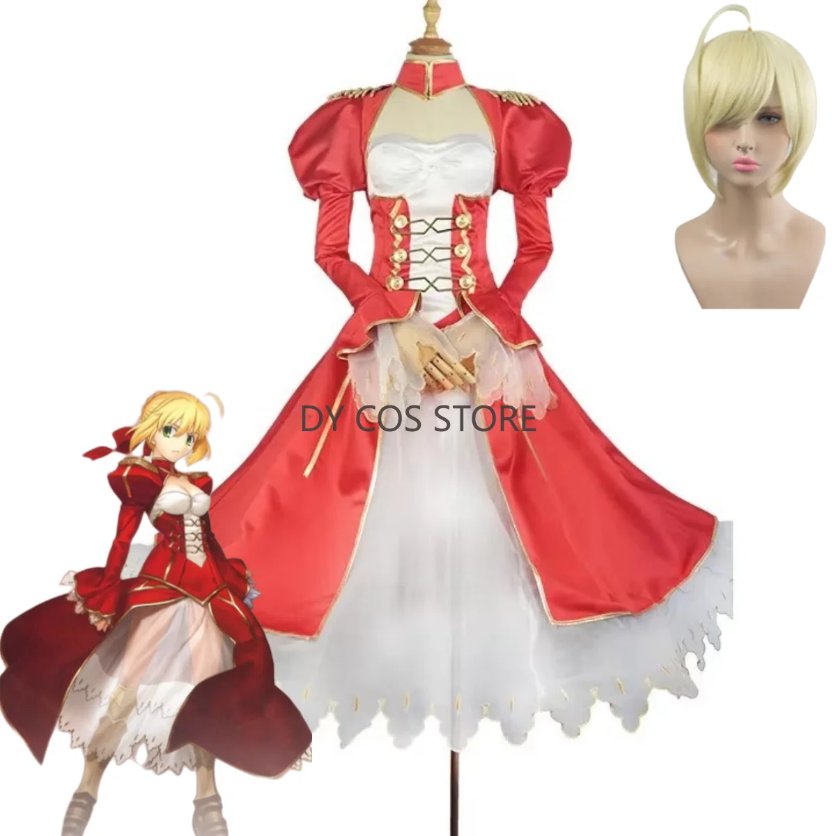 Фото Аниме игра Fate Extra Nero Claudius Caesar Augustus Germanicus Косплей Костюм Красное вечернее платье Пряжа Юбка Парик Женский сексуальный комплект №1