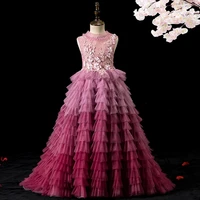 luxury girls pageant gowns fashion flower girls dresses 2022 b neck tiered ruffles lace children kids birthday party wear