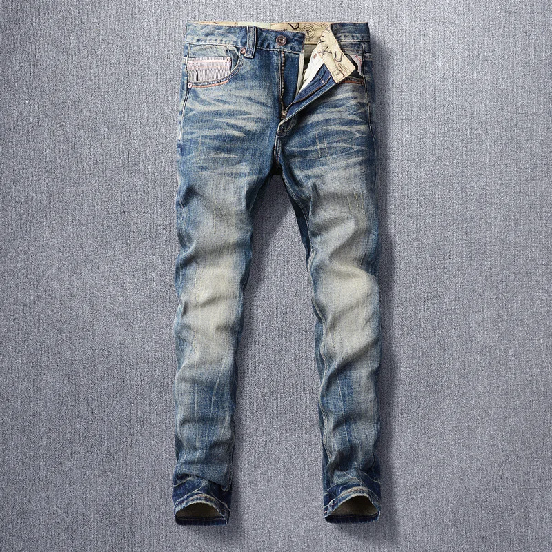 

Джинсы мужские Стрейчевые Y2K, Модные Винтажные брюки в стиле High Street, с принтом кота и венчиков, с царапинами, осень/зима