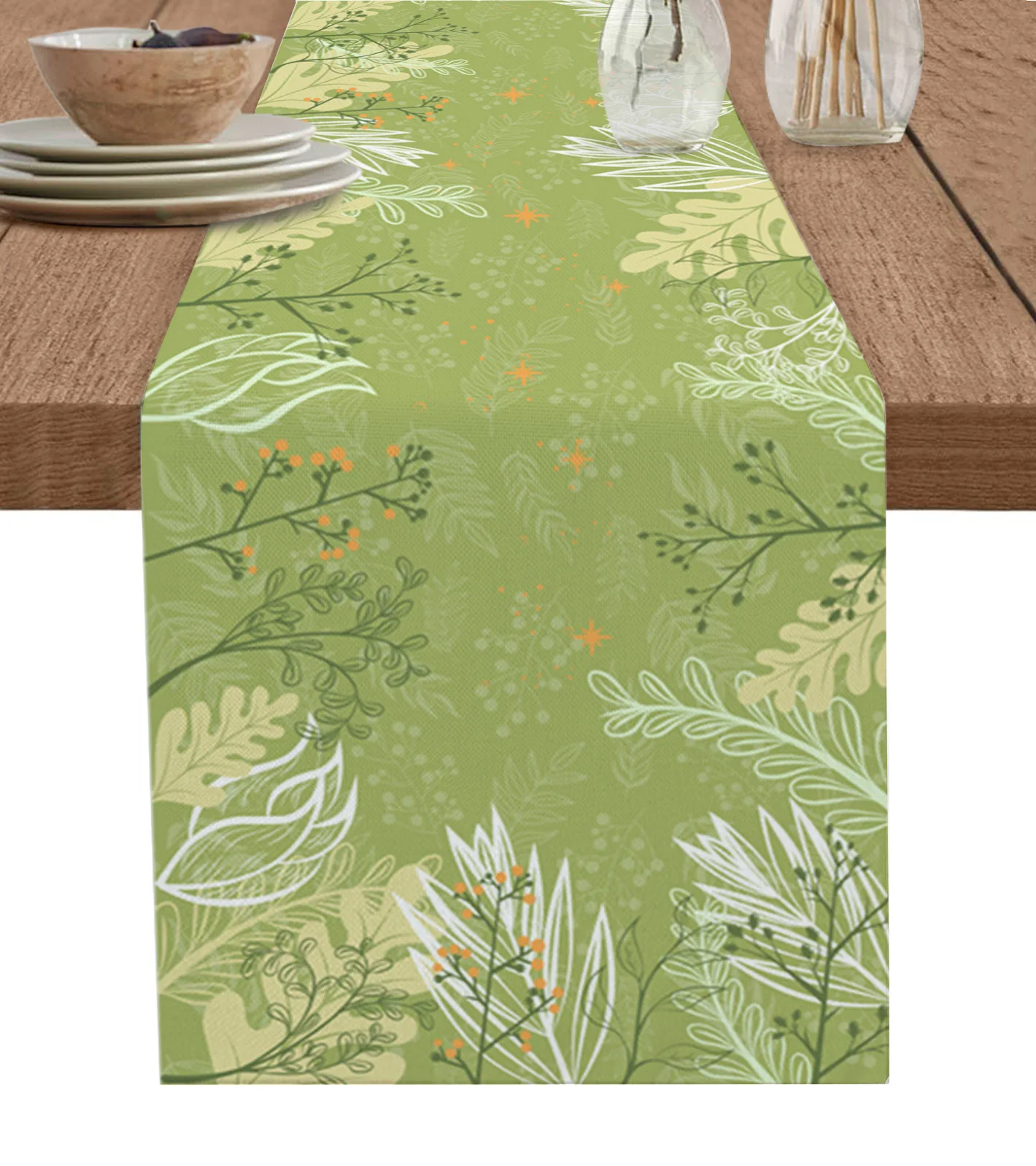 

Simple Plant Leaves And Branches Table Runner Wedding Decor Table Cover Holiday Party Coffee Table Decoration Table Cloth