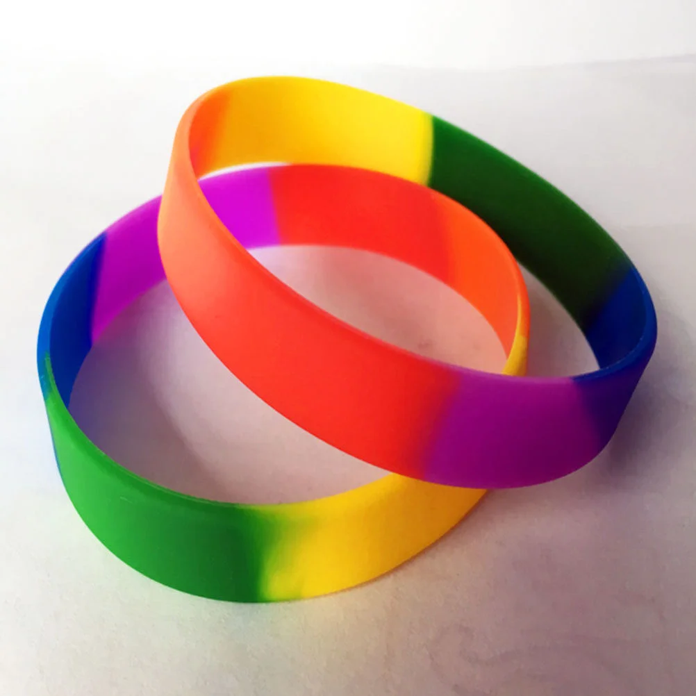 

10pcs Rainbow Silicone Rubber Bracelet Wristband Multi Color Sports Bangle Party Favor