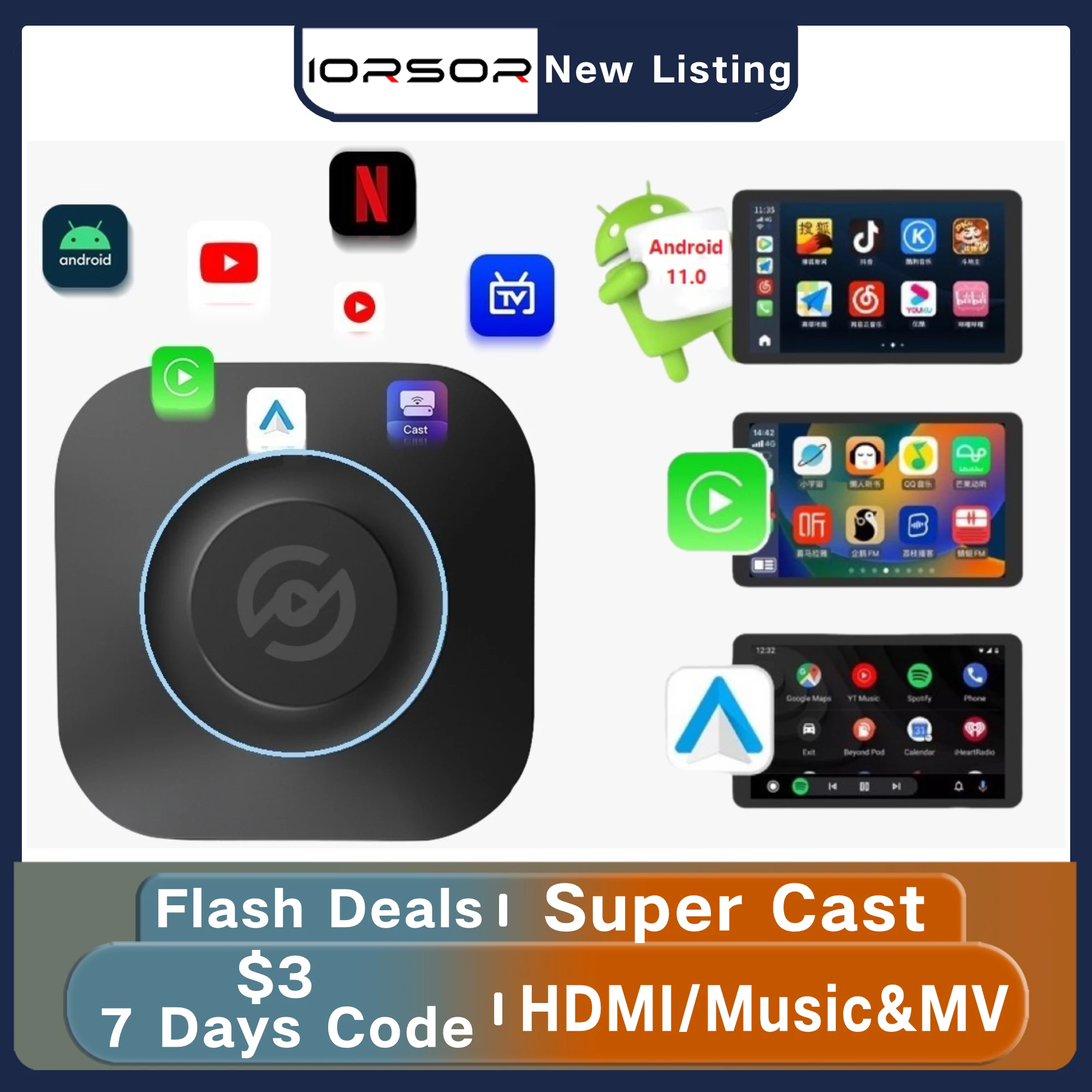 Apple Carplay, беспроводной автомобильный адаптер для Android, миниатюрная ТВ-приставка с искусственным интеллектом, автомобильный переходник для игр, магнитная деталь, мультимедийный проигрыватель для потоковой передачи