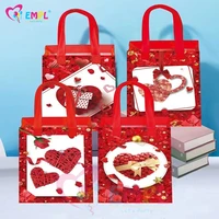 4pcs valentines day non woven tote bags red heart reusable party favor decoration grocery bag weeding engagement party gift bag
