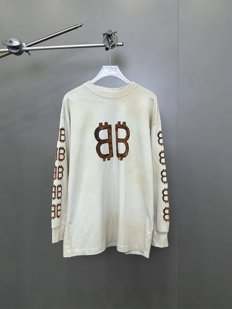 

2023 New Spring And Summer Women Fashion Comfortable Make Old Loose Long Sleeves Pure Cotton Top Femme
