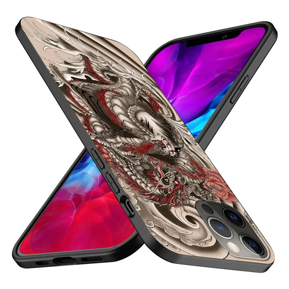 Японская волна Аниме Дракон для Apple iPhone 13 Pro Max 12 мини силиконовый чехол 7 8 Plus 6 6S + 5