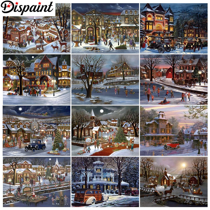 

Dispaint DIY Diamond Painting "House Landscape" Full Drill Square Round Diamond Embroidery 5D Cross Stitch Decoration Home