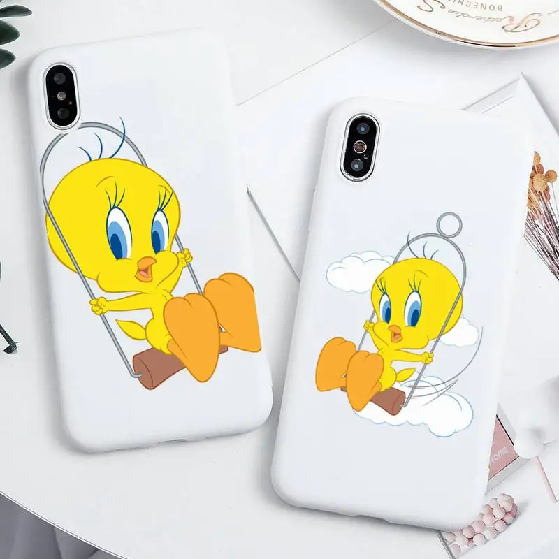 

HOT Cartoon Tweety Bird Phone Case For iphone 13 12 11 Pro Max Mini XS 8 7 6 6S Plus X SE 2020 XR Candy white Silicone cover
