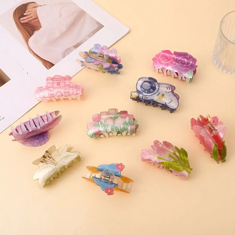 Зажим ярких цветов розовый тюльпан астронавт пластиковый коготь для волос