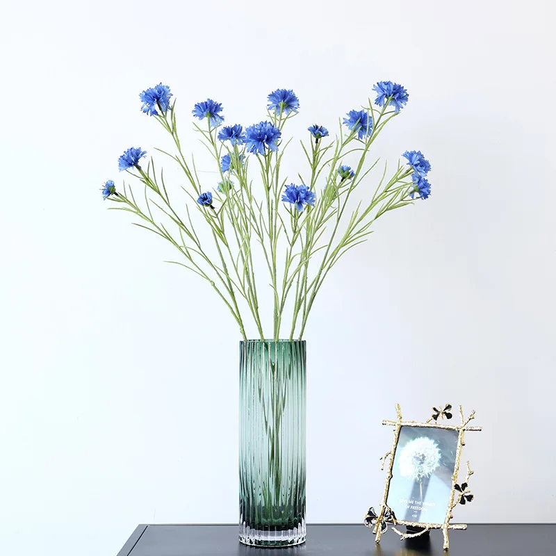 

Nordic Blue 3 Heads Long Branch Cornflower Artificial Flowers Home Wedding Living Room Desk Vase Decoration Flower Arrangement