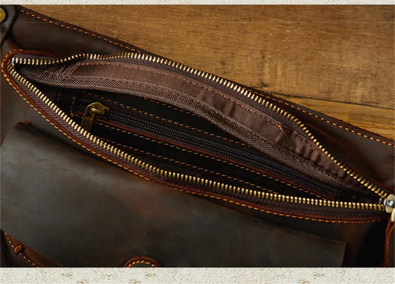 Retro fashion crazy horse cowhide men handmade design saddle bag outdoor leisure mobile phone with wide shoulder strap chest bag