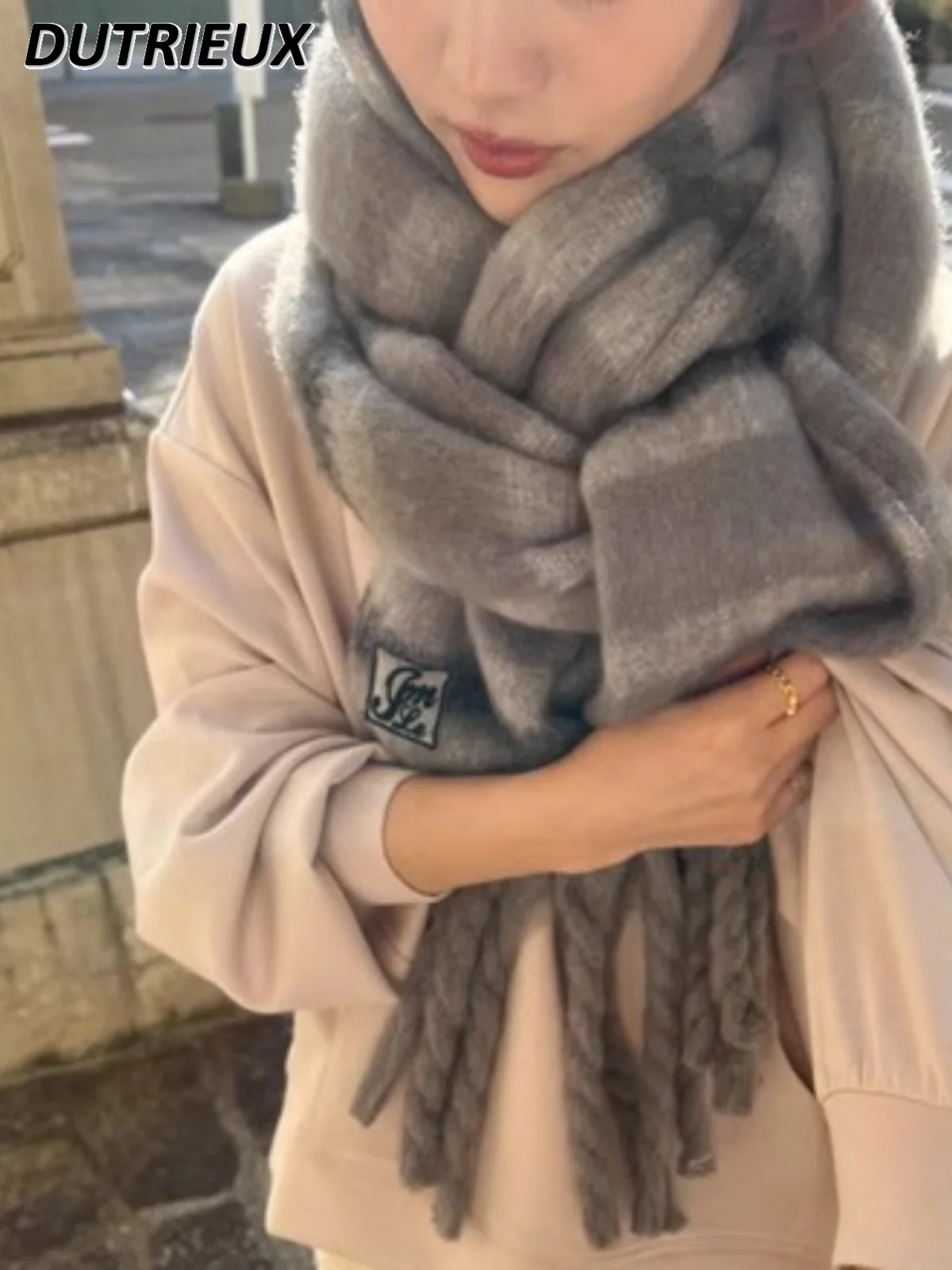 Теплый шарф из мохера для пары милый японский осенне-зимний универсальный