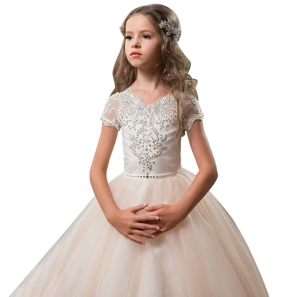 

champagne flower girl dress kids ball gown fantasia infantil vestidos de primera comunion first communion dresses for girls