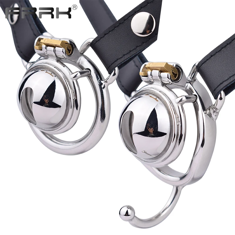 

FRRK Half Ball Sissy Chastity Device with Harness PU Belt Built-in Lock Cock Erect Denial Sexual Pleasure BDSM Intimate Products
