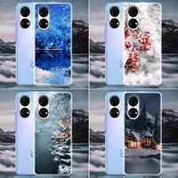 clear phone case for huawei p20 pro p30 p40 pro plus lite 4g p50 pro p smart 2019 case cover covers landscape winter light snow