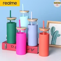 realme 500ml sports water bottle outdoor water bottle with straw plastic portable water cup camping bike bottle kitchen tools