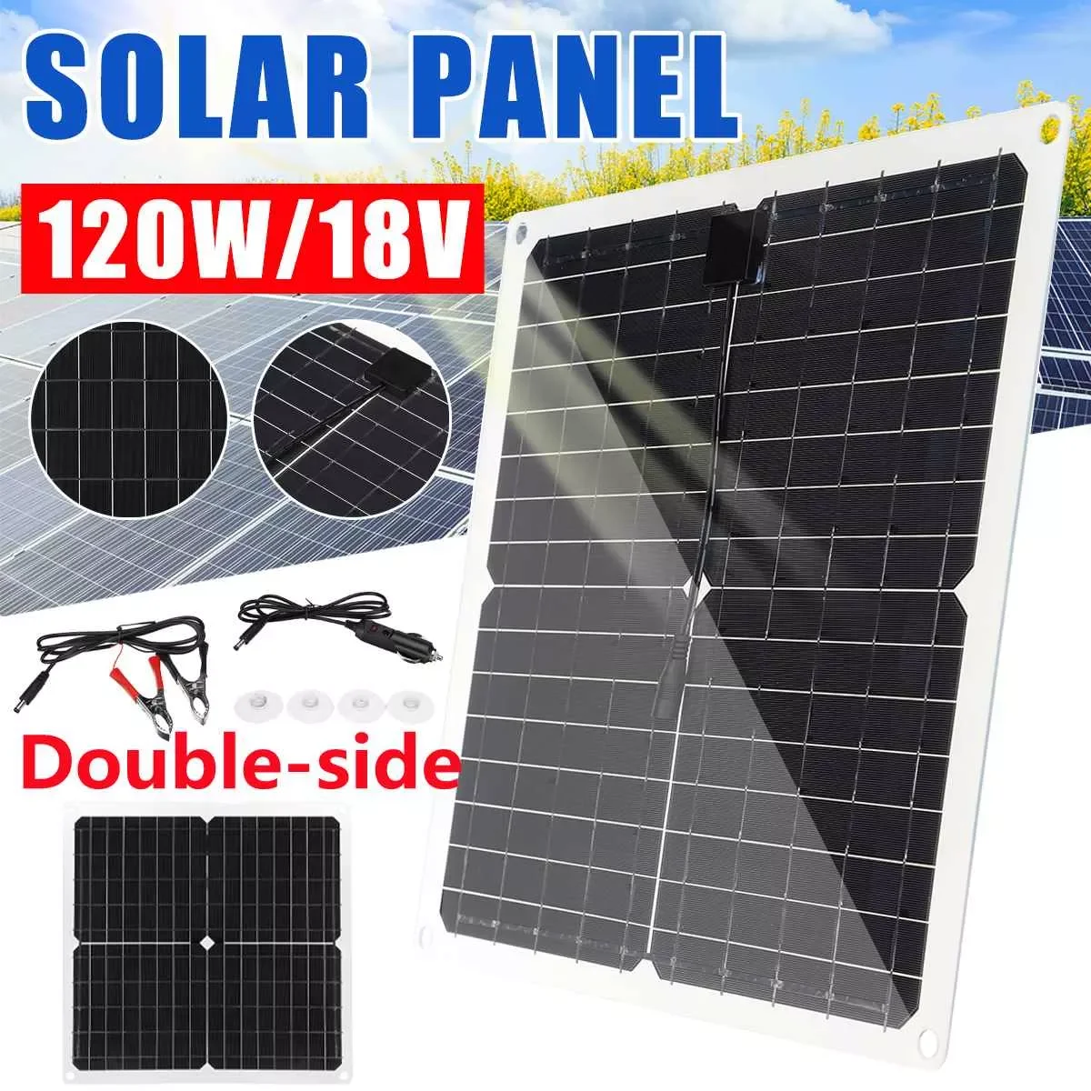 

120W Double-side Solar Panel Kit 18V Monocrystalline Solar Cells Solar Power Battery Charger For Outdoor Camping Car RV Boat