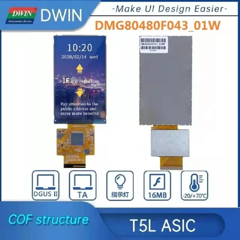ЖК-модуль DWIN 4 3 дюйма 480*800 COF UART IPS-TFT-Интеллектуальный ЖК-экран толщина 45-5 10