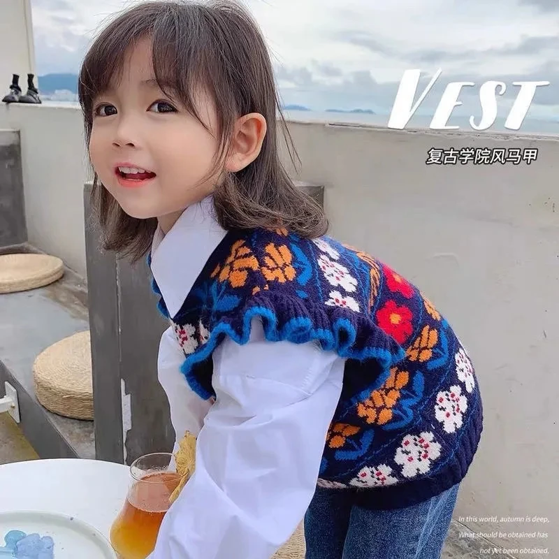 

Sleeveless Children's New Vests Exotic Baby Tops Cotton Girls Spring 733 Sweater Autumn Clothes Cotton Vest Casual Knitting