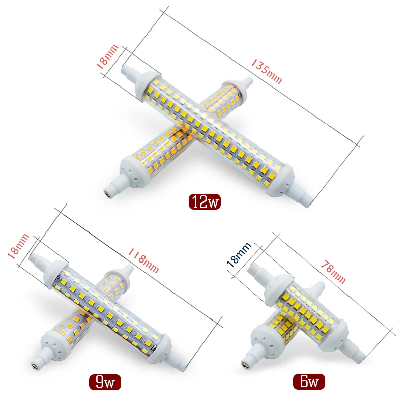 6 шт./лот R7S Светодиодная лампа Вт 9 12 SMD 2835 78 мм 118 135 AC 220 В 240 энергосберегающий
