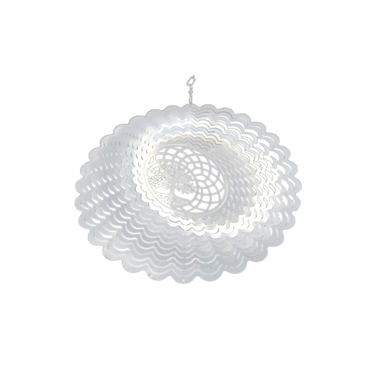 

Hanging Wind Spinner Outdoor Metal Decoration Silver 3D Mirror Stainless Steel Wind Chime Outdoor Garden Decoration