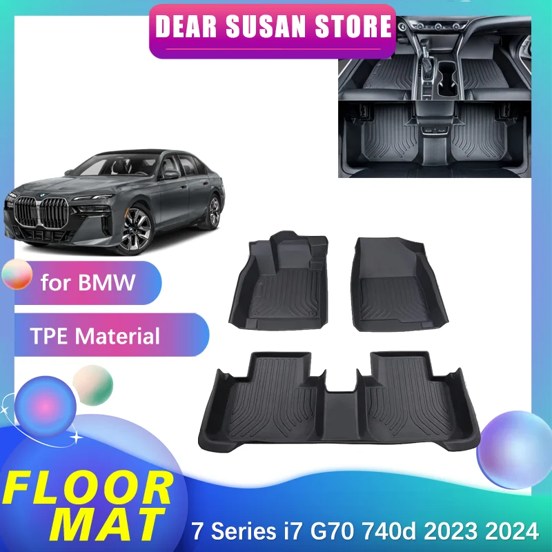 Car Floor Mat for BMW 7 Series i7 G70 740d M Sport 2023 2024 Part Foot Panel TPE Liner Carpet Pad Custom Cover Rug Accessories